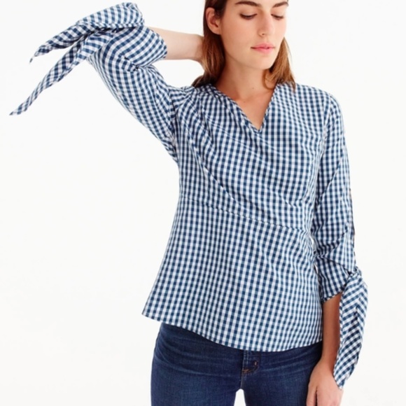 J. Crew Tops - Universal Standard J. Crew Tie-Sleeve Gingham Check Top